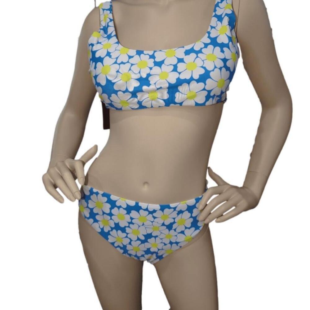 Bikini swimsuit Large B C top womens L pattern floral Blue yellow